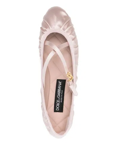Dolce & Gabbana Pink Ballet Flats With Metallic Dg Logo Plaque