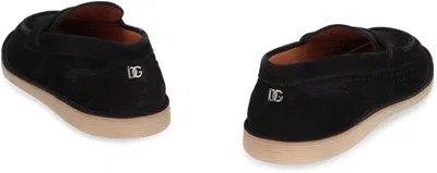 Dolce & Gabbana 'florio' Black Loafers With Logo Detail On The Rear And Penny Slot In Black