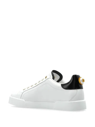 Dolce & Gabbana White Low Top Sneakers With Logo Lettering On The Tongue And Logo Detail On The Heel In Leather Woma