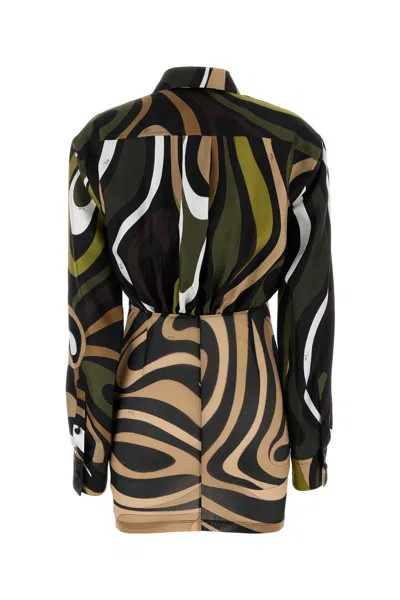 Emilio Pucci Printed Twill And Stretch Mesh Mini Dress
