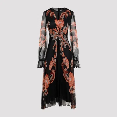 Etro Floral Silk Chiffon Long-sleeved Midi Dress