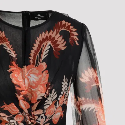 Etro Floral Silk Chiffon Long-sleeved Midi Dress