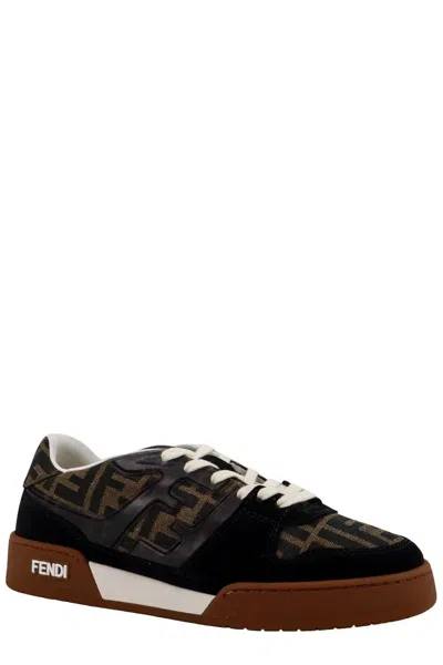 Fendi Match Suede Sneakers With Jacquard Ff Fabric Inserts