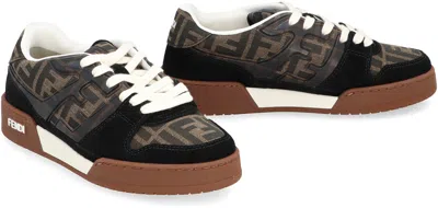 Fendi Match Suede Sneakers With Jacquard Ff Fabric Inserts