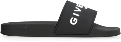 Givenchy Black Flat Slides With Logo In Polyurethane Man
