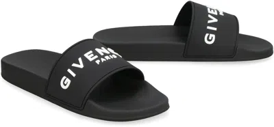 Givenchy Black Flat Slides With Logo In Polyurethane Man