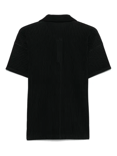 Issey Miyake Pleated Black Polo Shirt With Boxy Silhouette In Blue