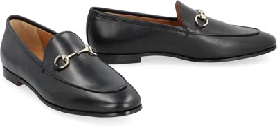 Gucci Polished Black Leather Loafers With Gold-tone Hardware