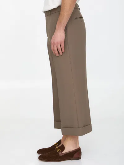 Gucci Mud Wool Cropped Cut Pant