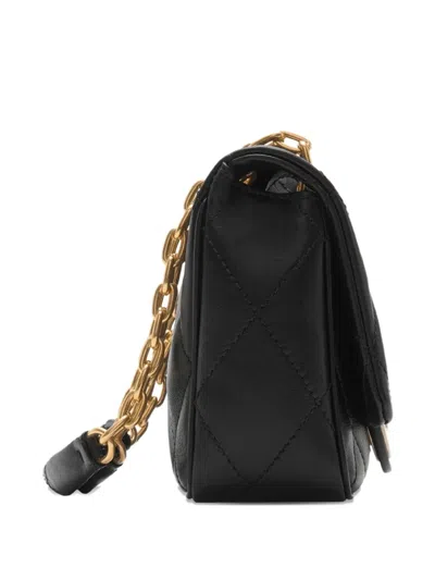Burberry Black Quilted Crossbody Bag With Ekd Plaque On The Front And Chain-link Shoulder Strap In Leather Wo
