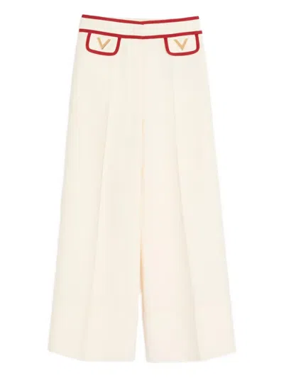 Valentino Ivory Trousers With Gold V In Neutral
