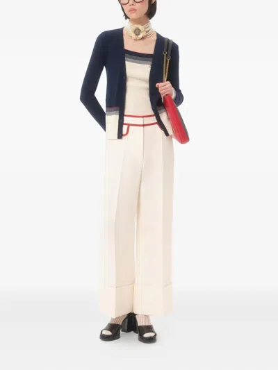 Valentino Ivory Trousers With Gold V In Neutral
