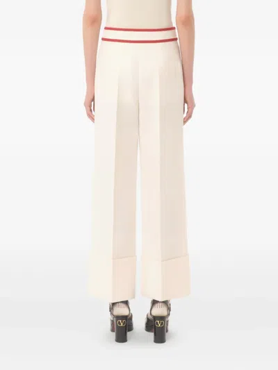 Valentino Ivory Trousers With Gold V In Neutral