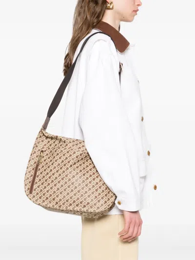 Gherardini Geometric Pattern Shoulder Bag With Adjustable Strap In Neutral