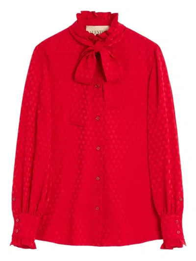 Valentino Crepe De Chine Shirt With Cour De Coeur Print In Red