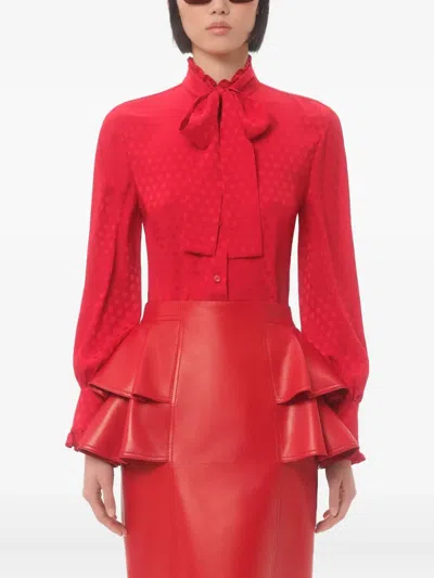 Valentino Crepe De Chine Shirt With Cour De Coeur Print In Red