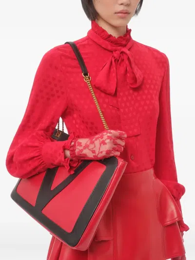 Valentino Crepe De Chine Shirt With Cour De Coeur Print In Red