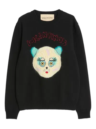Valentino Wool Cotton Chat De La Maison Sweater In Black