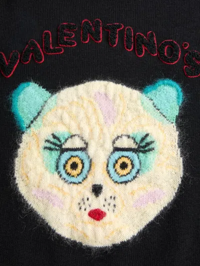 Valentino Wool Cotton Chat De La Maison Sweater In Black