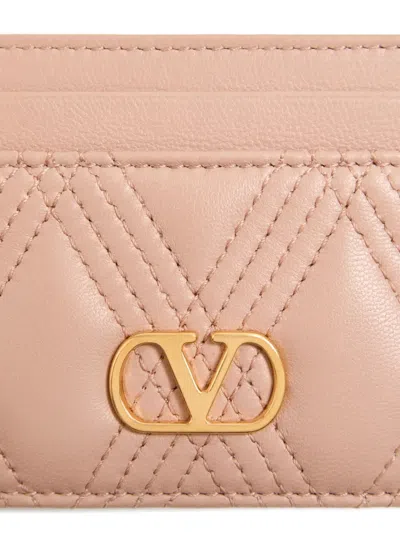 Valentino Garavani Garavani Quiltie 67 Cardholder In Quilted Nappa Woman Rose Cannelle Uni