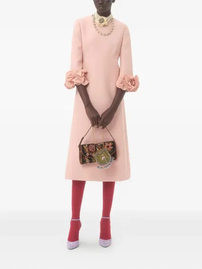 Valentino Wool-silk Floral-sleeve Midi Dress In Vieux Rose
