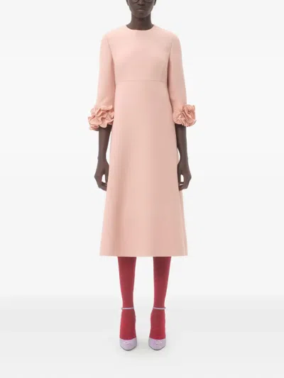 Valentino Wool-silk Floral-sleeve Midi Dress In Vieux Rose
