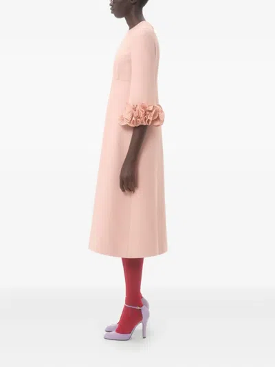 Valentino Wool-silk Floral-sleeve Midi Dress In Vieux Rose
