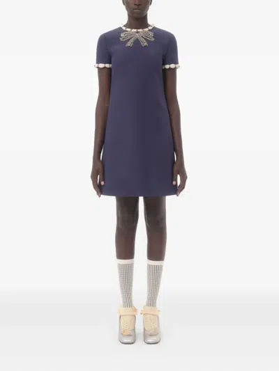 Valentino Garavani Wool And Silk Embroidered Dress In Blue