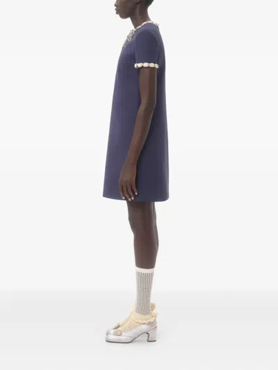Valentino Garavani Wool And Silk Embroidered Dress In Blue
