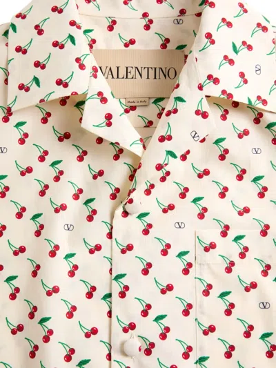 Valentino Cherryfic Camp Collar Cotton Shirt In Neutral