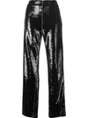 Msgm Sequinned Wide-leg Trousers In Black