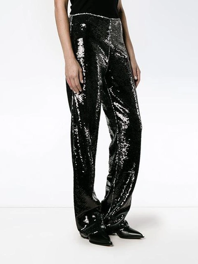 Shop Msgm Sequinned Wide-leg Trousers In Black