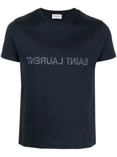 Saint Laurent Reverse Logo T-shirt In Black