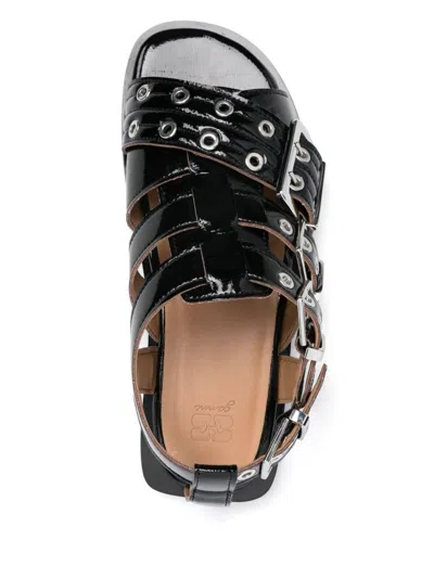 Ganni Buckle Sandals With Flat Sole And Metal Eyelets