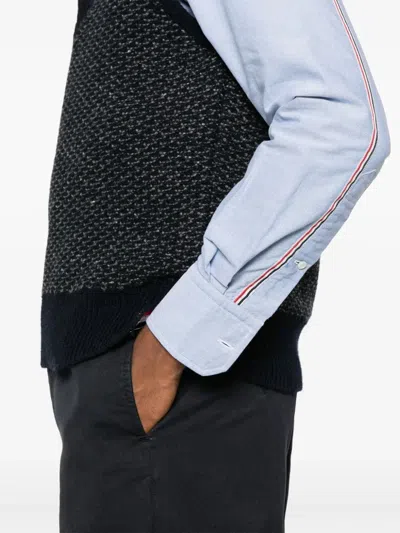 Thom Browne Light Blue Shirt With Button-down Collar And Striped Rwb Detail On The Rear