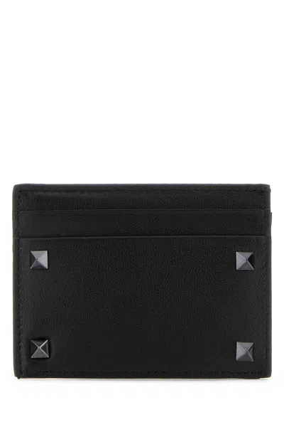 Valentino Garavani Black Leather Rockstud Card Holder