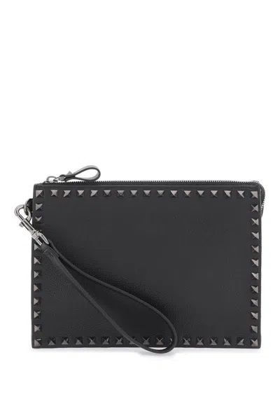 Valentino Garavani Black Leather Rockstud Clutch In Black