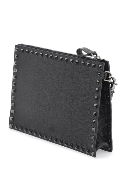 Valentino Garavani Black Leather Rockstud Clutch In Black