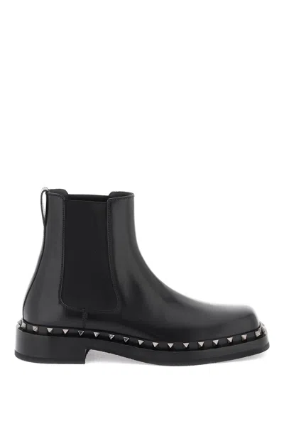 Valentino Garavani Black Leather Rockstud M-way Ankle Boots