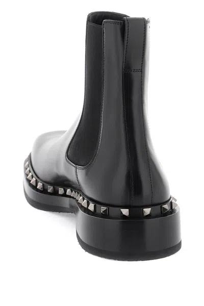 Valentino Garavani Black Leather Rockstud M-way Ankle Boots