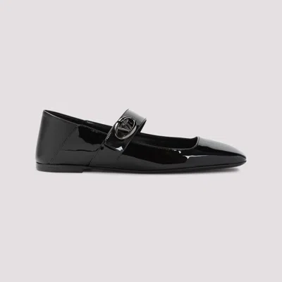 Valentino Garavani Vlogo Locker Mary-jane Ballerina In Eel With Flower Application Woman Black 37.5
