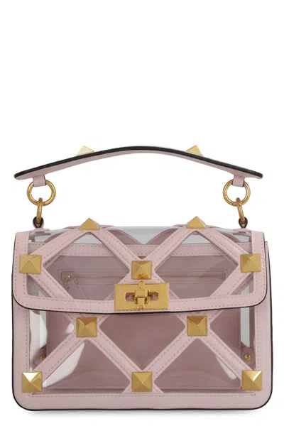 Valentino Pastel Pink Polymeric Material And Leather Medium Roman Stud Handbag