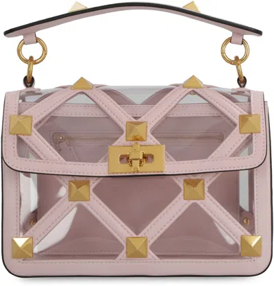 Valentino Pastel Pink Polymeric Material And Leather Medium Roman Stud Handbag