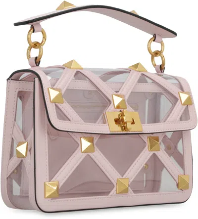 Valentino Pastel Pink Polymeric Material And Leather Medium Roman Stud Handbag