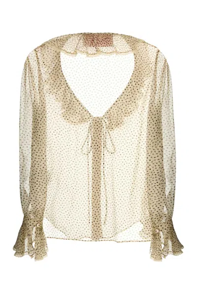 Valentino Lace-trimmed Ruffled Polka-dot Silk-chiffon Blouse