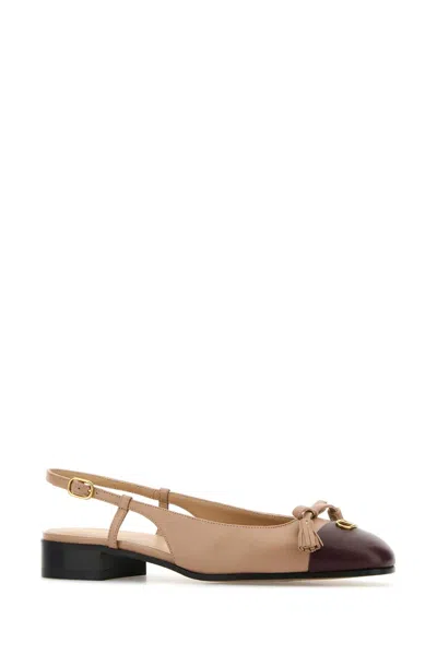 Valentino Garavani Two-tone Leather Valet Du Roe Ballerinas In Brown
