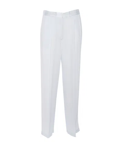 Forte Forte Baggy Satin Trousers With Wide Waistband In White
