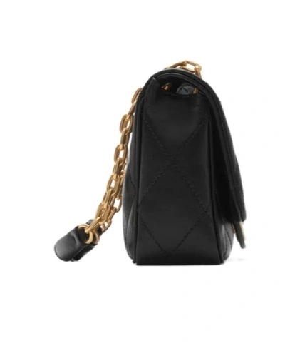 Burberry Black Quilted Crossbody Bag With Ekd Plaque On The Front And Chain-link Shoulder Strap In Leather Wo