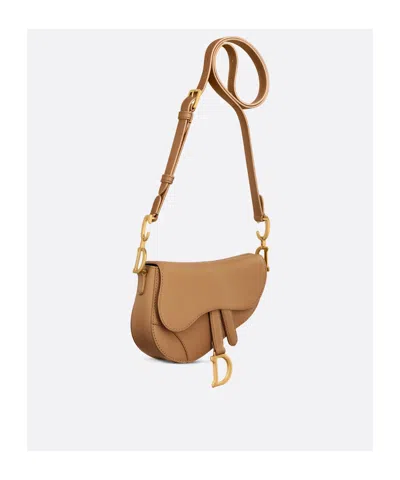 Dior Mini Soft Saddle Bag With Strap In Brown