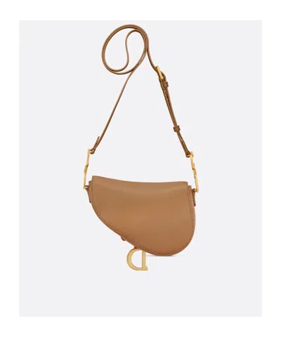 Dior Mini Soft Saddle Bag With Strap In Brown